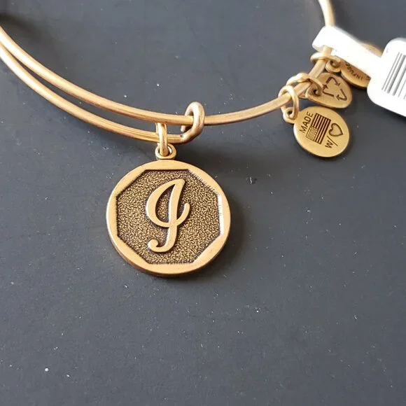 New Alex and Ani G Initial Letter Gold Charm Bracelet Adjustable Bangle 658 - Picture 1 of 3